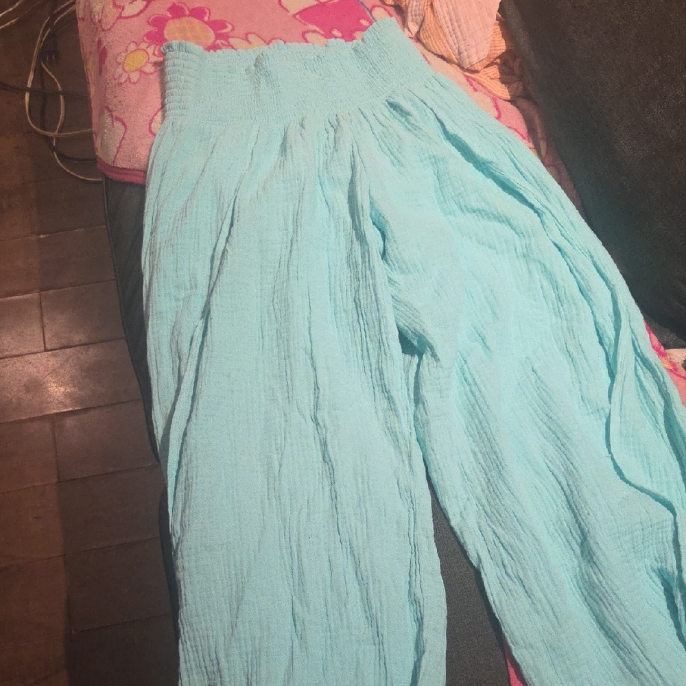 Light Blue Crinkled Pants